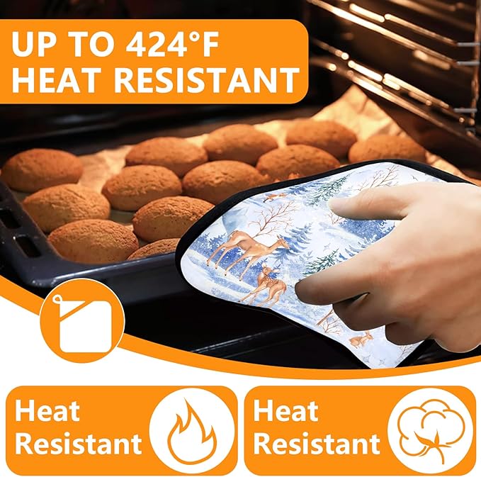 Deer Mitts and Pot Holders Sets 4Pcs, Extra Long Oven Gloves Potholder - Image 4