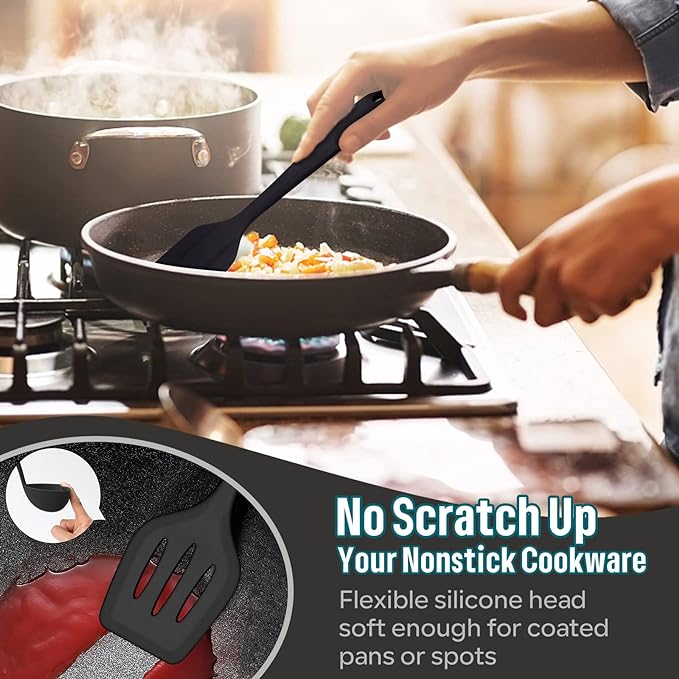 E-far Silicone Cooking Utensils Set, 7-Piece Black Heat Resistant Kitchen - Image 4