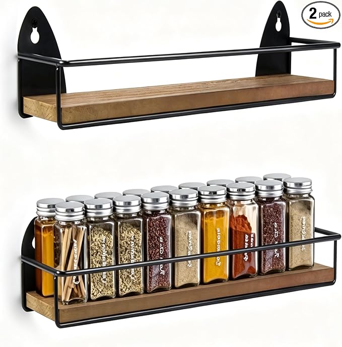 TJ.MOREE 2 Pack Spice Rack Wall Mount Rustic Style Hanging Spice Organizer by TJMOREE