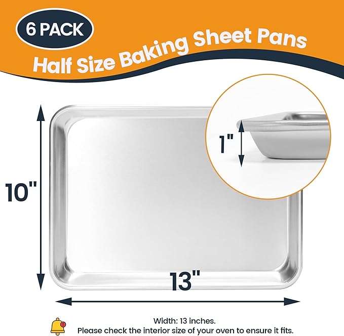 6 Pack Quarter Size Baking Sheet Pan, Aluminum Commercial Cookie Sheet Pan - Image 5