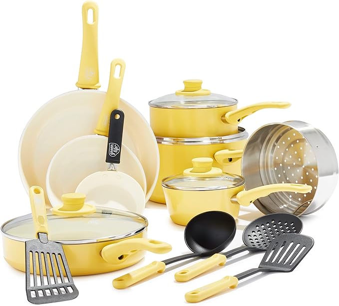 GreenLife 16 Piece Nonstick Cookware Set, Soft Grip Non-Toxic PFAS-Free Ceramic by GreenLife