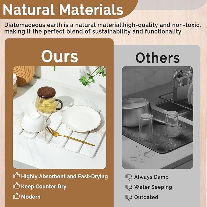 Small Stone Dish Drying Mat for Kitchen Counter, 15.7"×12" & 8"x4" Quick Dry - Image 7