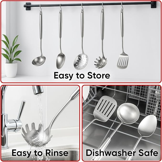 5 Pcs Newness Cooking Utensils Set, 304 Stainless Steel Kitchen Utensils Set - Image 7