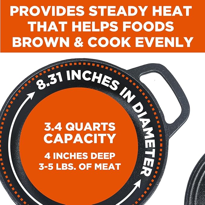 COMMERCIAL CHEF 3.4 Quart Cast Iron Dutch Oven - Image 3