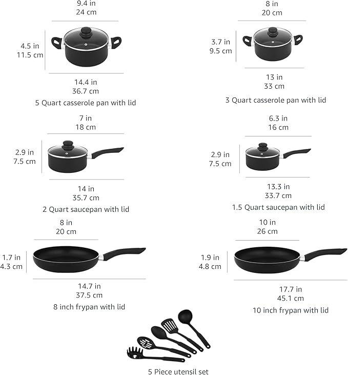 Amazon Basics Non-Stick Kitchen Cookware 15-Piece Set - Image 4