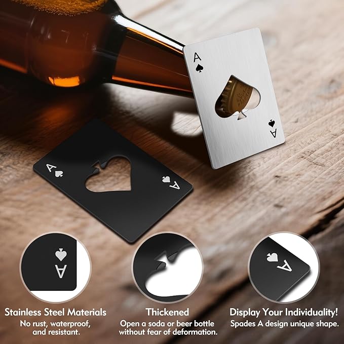 6PCS Poker Card Bottle Openers, Stainless Steel Credit Card Size Beer Bottle - Image 4