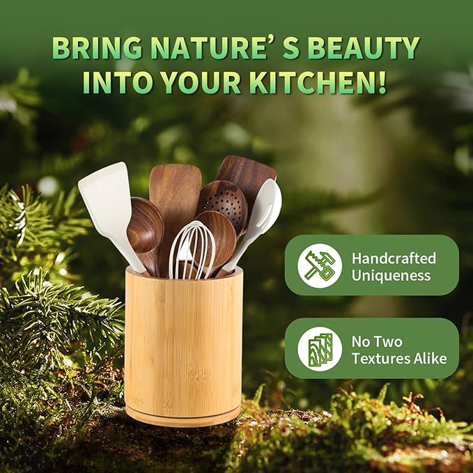 Wooden Utensil Holder, 360°Rotating 7.3'' Large Utensil Holder - Image 7