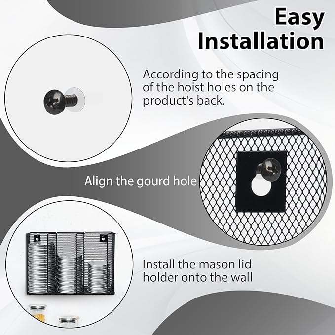 Wall Mounted Mason Jar Lid Organizer Metal Mason Jar Lid Holder 3-Compartment - Image 5
