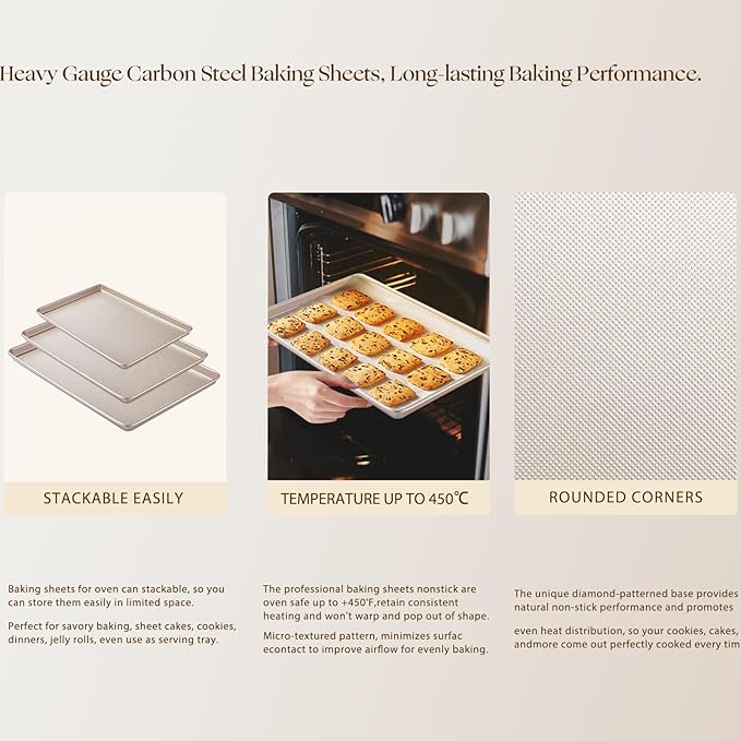 Baking Sheet Set of 3, Nonstick Heavy Duty Cookie Sheets - Image 5