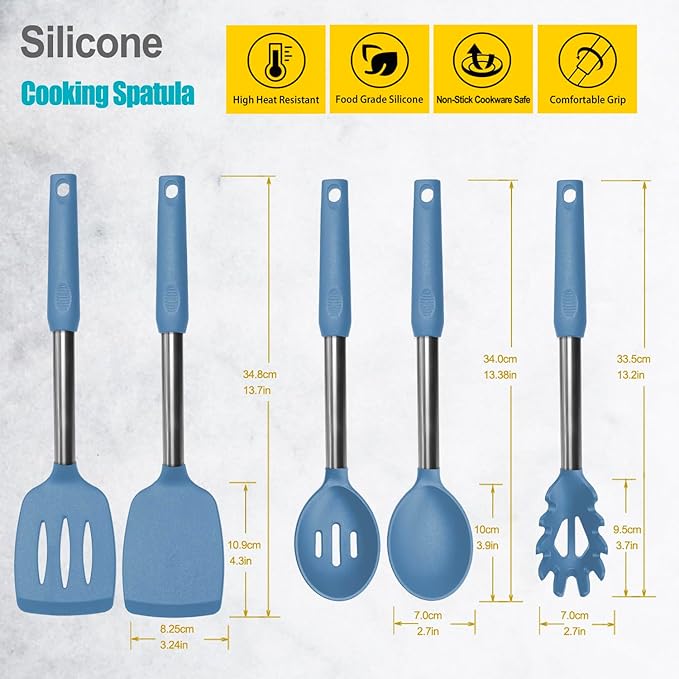 Silicone Spatula and Cooking Spoon, 5 Pack Solid & Slotted Spoons and Spatulas - Image 2