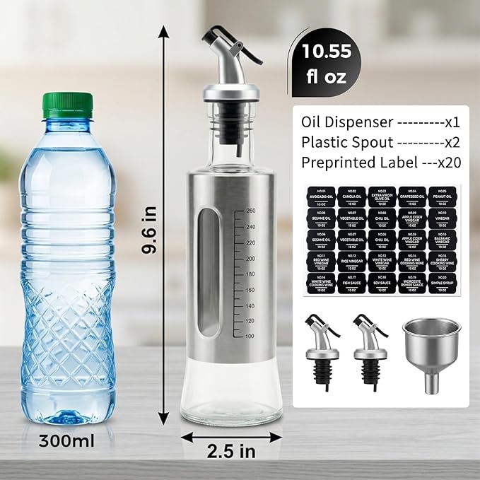 Olive Oil Dispenser for Kitchen, 2 Pack 10oz/300 ML Cooking Oil and Vinegar - Image 3