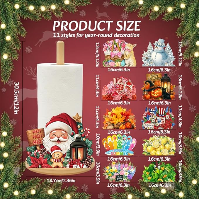 Bamboo Paper Towel Holder with 11 Set Interchangeable Holiday Signs, Rustic - Image 8