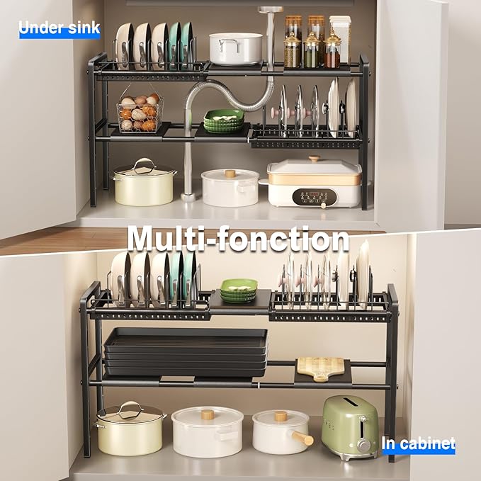 Mustorn Pots and Pans Organizer Under Cabinet, Expandable 2 Tier Under Sink - Image 7