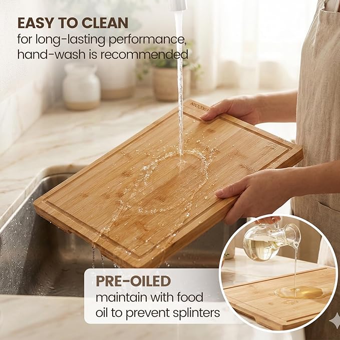 Kikcoin Bamboo Cutting Boards for Kitchen Set of 3, Extra Large Wood Cutting - Image 6