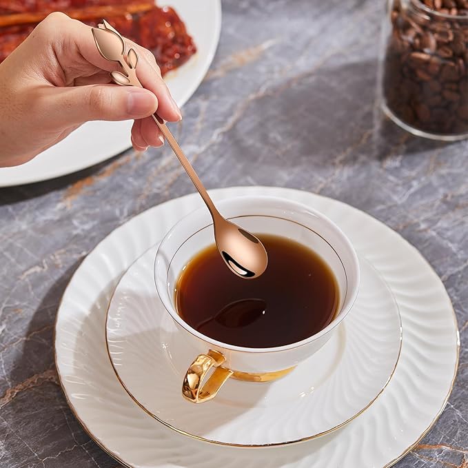 Rose Gold Tulip/Rose Handle 12-Pcs Mini Coffee Spoons Set - Image 5