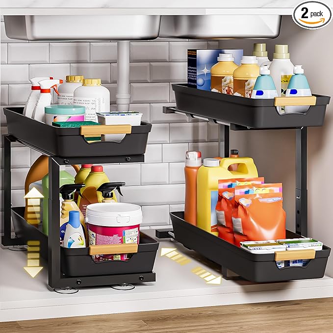 Homde 2-Tier Under Sink Organizer: 2pcs Set Adjustable Pull Out Drawer by Homde