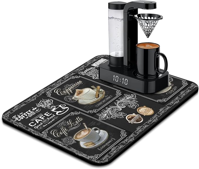 Coffee Bar Mat Accessories for Countertop Super Absorbent Anti-Slip Silicone by Kuyig+Home