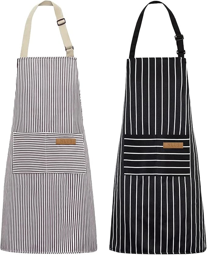 NLUS 2 Pack Kitchen Cooking Aprons, Adjustable Bib Soft Chef Apron by NLUS