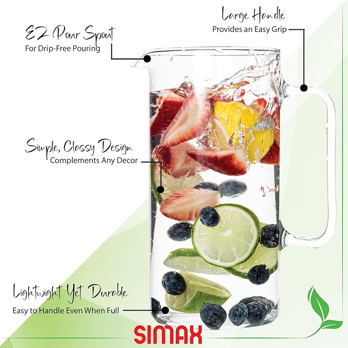 Simax Glass Pitcher, 64 Ounce Borosilicate Glass, Made in Europe Hot and Cold - Image 4