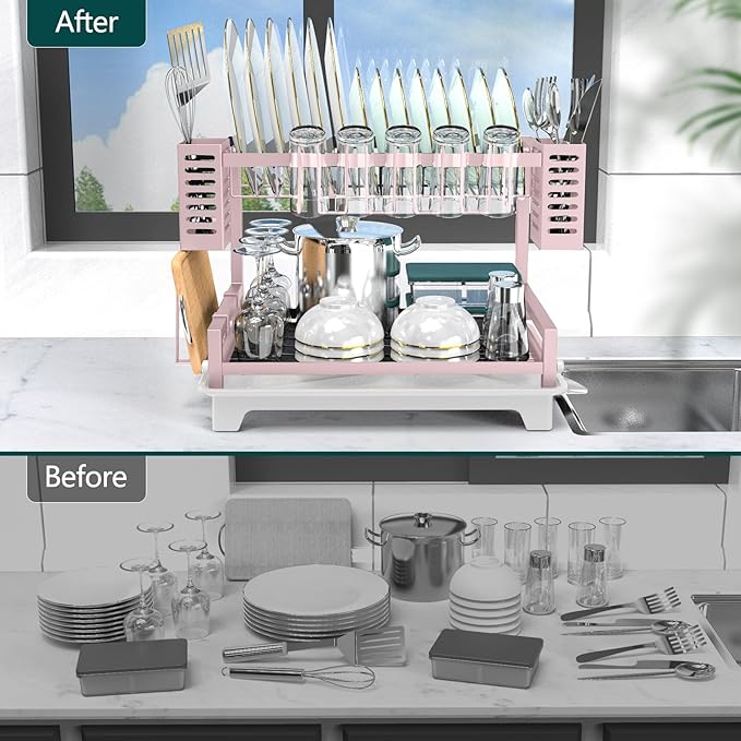 B-Land Dish Drying Rack, 2 Tier Dish Racks - Image 5