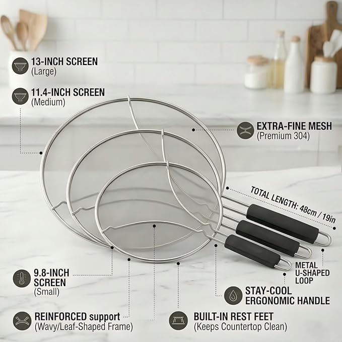 Splatter Screen for Frying Pan 3-Piece Set - Image 2