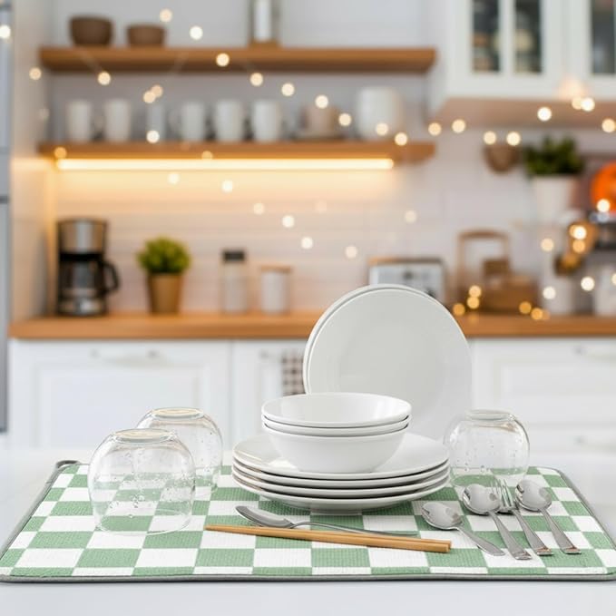 Zonon Green Checkered Dish Drying Mat - Image 2