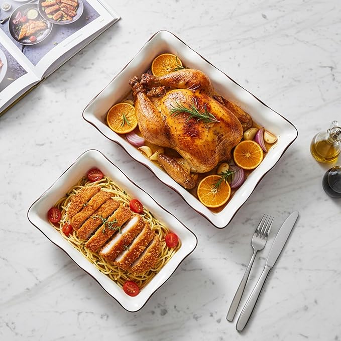 2 Pack Ceramic Baking Dishes, Large Rectangular Casserole Dish Lasagna Pan - Image 7