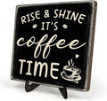 Farmhouse Coffee Bar Sign, Rise & Shine It's Coffee Time Desk Wooden Sign by DMADNF