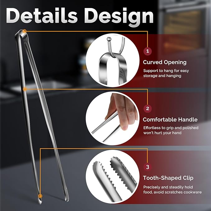 Precision Serrated Non-Slip Tips Cooking Tongs 3 Set, 18/8 Stainless Steel - Image 5