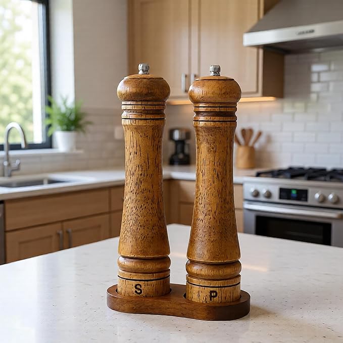 Wooden Salt and Pepper Grinder Set, Premium Oak Wood Salt Grinders Shakers - Image 4