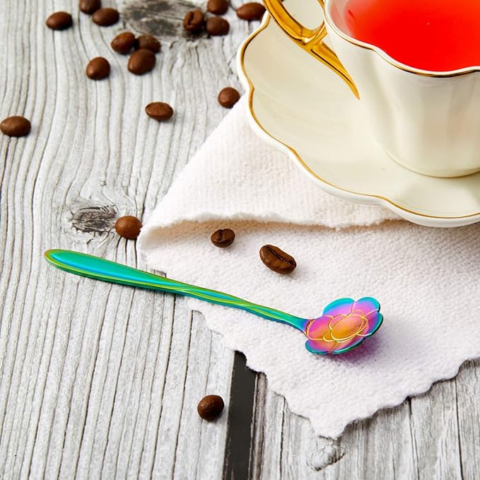 Chengu 8 Pieces Flower Coffee Tea Spoons Stainless Steel Sugar Spoons Tea Party - Image 7