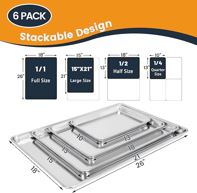 6 Pack Half Size Baking Sheet Pan, Aluminum Commercial Cookie Sheet Pan - Image 7