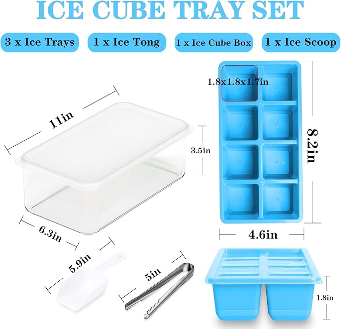 Ice Trays for Freezer with Lid and Bin, JRISBO 6 Pack Silicone Ice Cube Tray - Image 4
