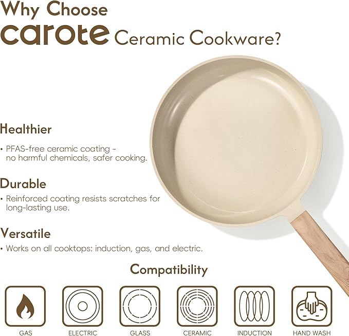 CAROTE 14Pcs Pots and Pans Set Non stick, Ceramic Cookware Set, Non-toxic - Image 9