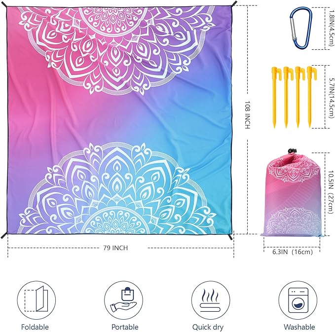 WIWIGO Beach Blanket Waterproof Sandproof Beach Mat 79" X 83"/10'x9'for 2-8 - Image 2