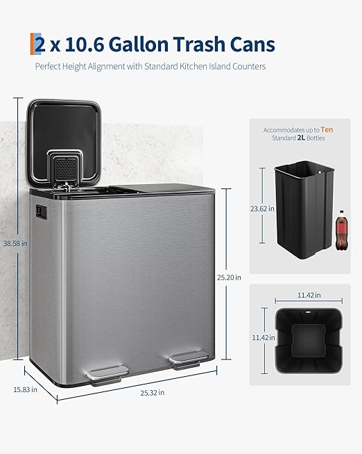 Garvee Double Trash Can, 2 x 10.6 gal Garbage Can - Image 4
