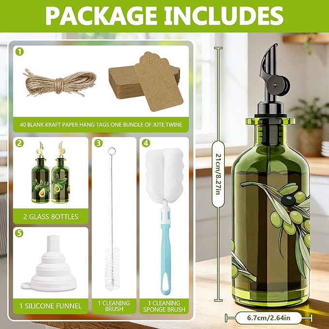COOLMI Olive Oil Dispenser Bottle Set of 2-12oz Glass Oil & Vinegar Cruet - Image 8