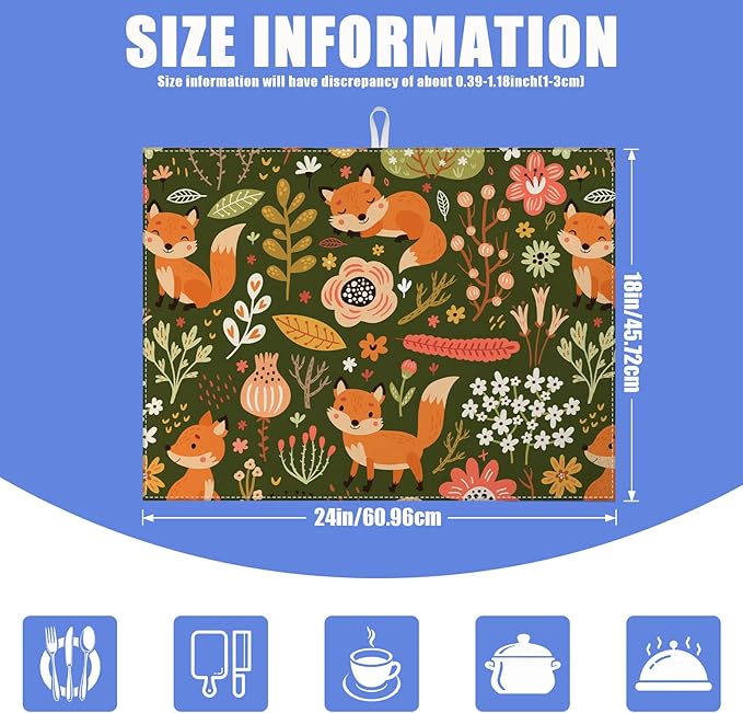 Cute Fox Dish Drying Mat for Kitchen Counter Animals Drying Pad Absorbent - Image 2