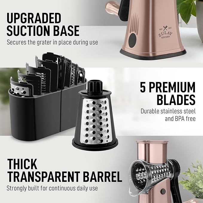 Zulay Kitchen Rotary Cheese Grater 5 Blade Cheese Shredder - Image 7