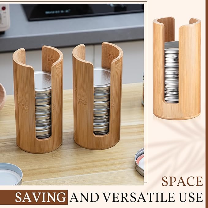 Suclain 2 Pcs Mason Jar Lid Organizer Bamboo Vertical Mason Jar Lid Storage - Image 6