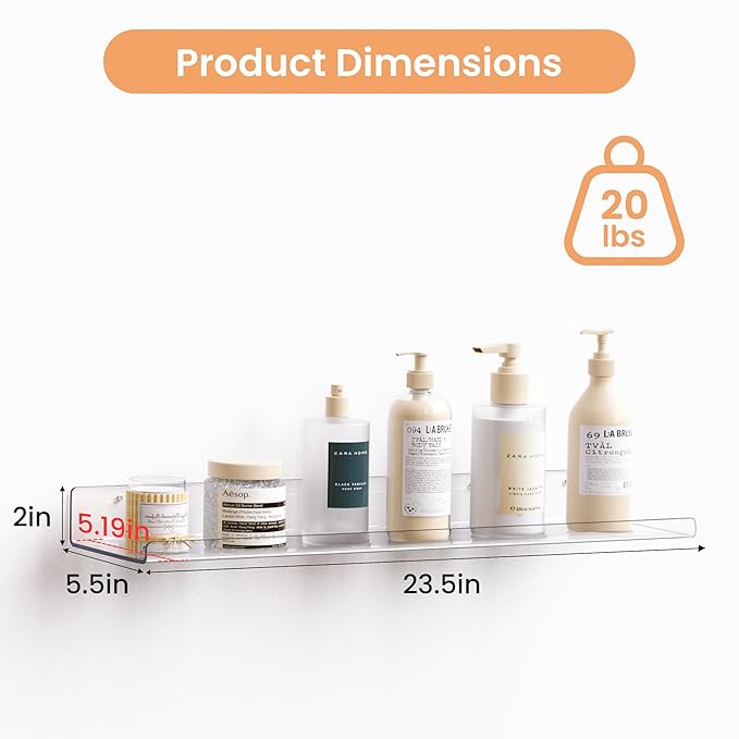 upsimples 2 Pack 23.6x5.5 Inches Acrylic Shelves - Image 3