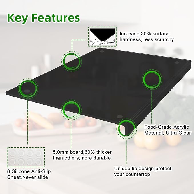 Acrylic Cutting Board with Counter Lip | 60% Thicker & Durable | BPA-Free & - Image 2