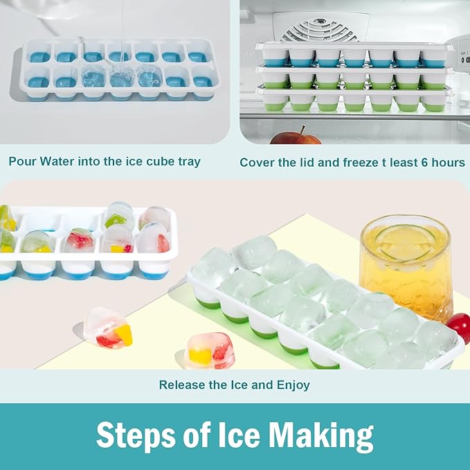Ice Cube Trays for Freezer – 5 Pack 70 Cubes Total, Reinforced Snap Lids That - Image 4