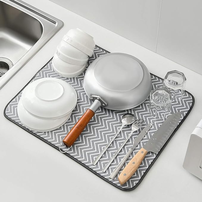 SUBEKYU Dish Drying Mat for Kitchen Counter, Microfiber Absorbent Dishes - Image 7