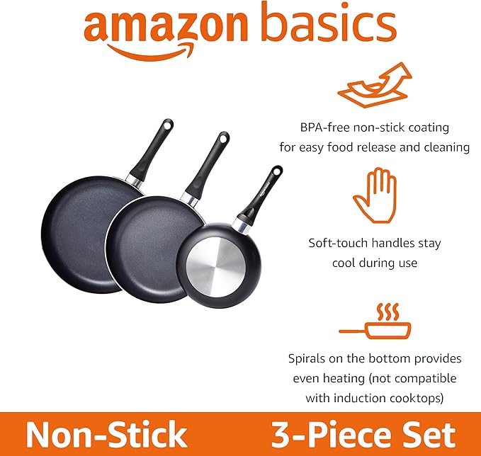 Amazon Basics Non-Stick 3-Piece Frying Pan Set - Image 2