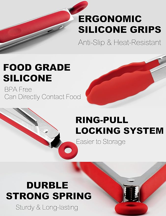 Anaeat Non-Stick Silicone Locking Tong Set of 3 - Image 5