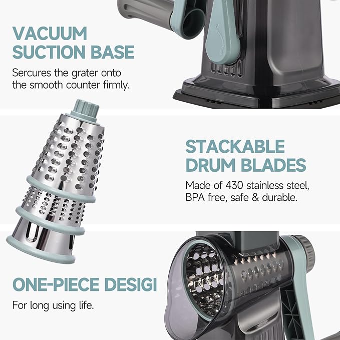 Rotary Cheese Grater with Handle Kitchen Shredder Slicer Grater Slicer Ice - Image 6