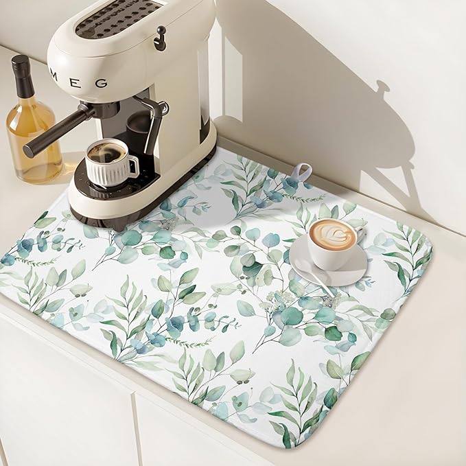 Watercolor Sage Leaves Dish Drying Mats - Image 7