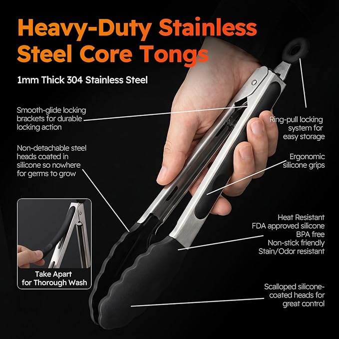 HST Tongs for Cooking with Silicone Tips, Non Stick Kitchen Tongs with Silicone - Image 4