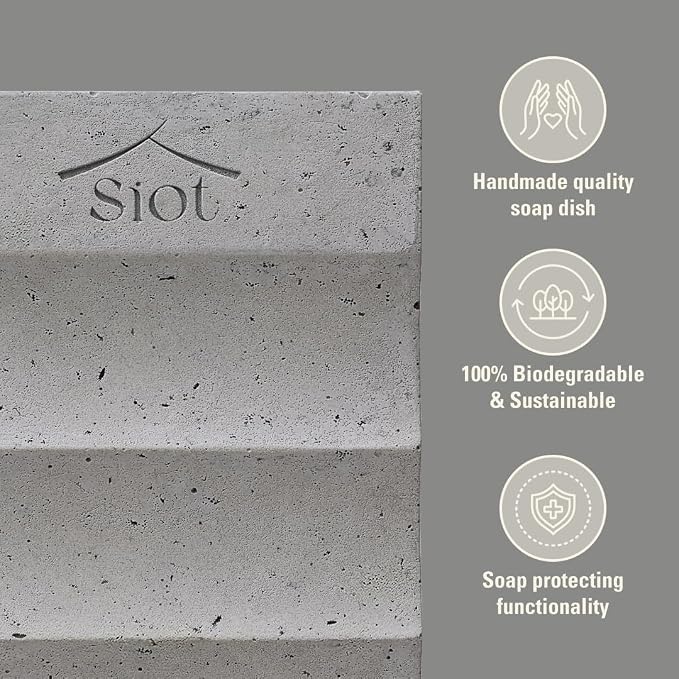 SIOT Herbal Mucin Soap & EcoCeramic Dish Set | Hydrating Facial Cleanser + Handmade Mineral Soap Holder | Natural, Sustainable Gift Set